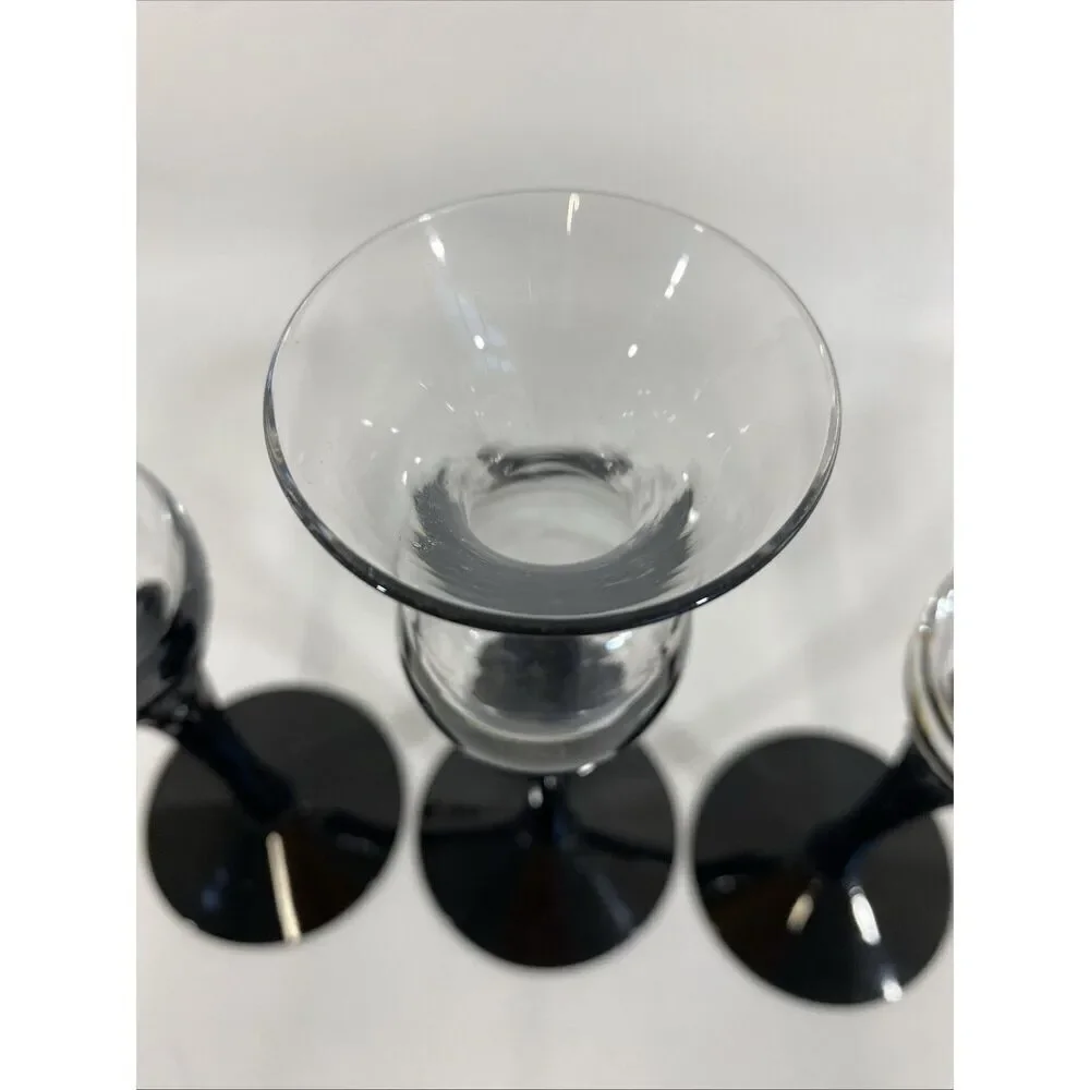 Fostoria Black‎ Ebony Lotus Candlesticks Set Of 3 7.5” Opaque Crystal